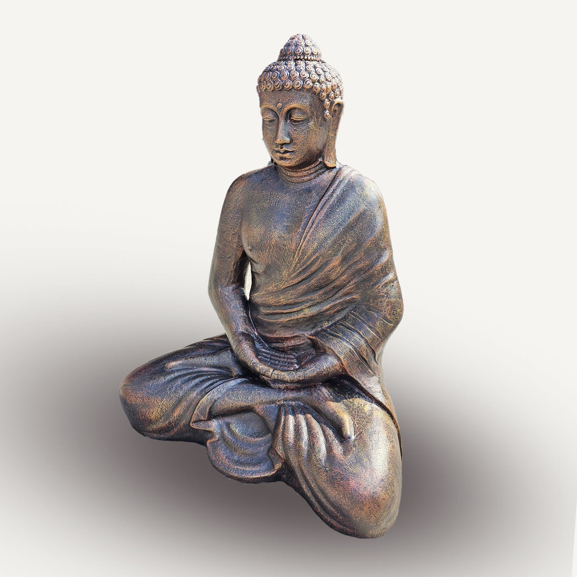A large 0.96m tall Thai Buddha statue in an antique gold finish with intricate textures and a serene expression.