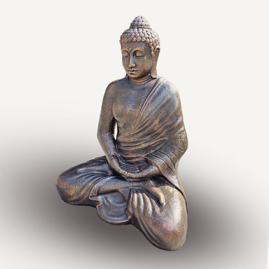 A large 0.96m tall Thai Buddha statue in an antique gold finish with intricate textures and a serene expression.