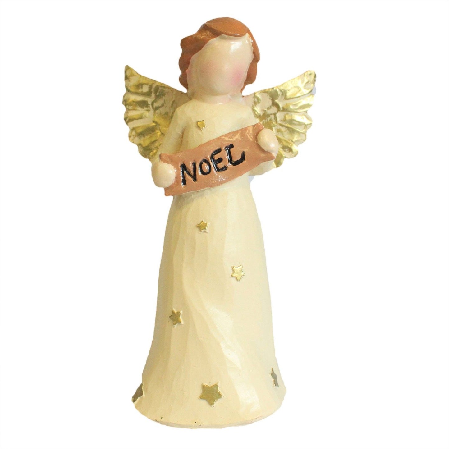 Elegant ivory-coloured resin angel figurine with a polished sheen and delicate wings.