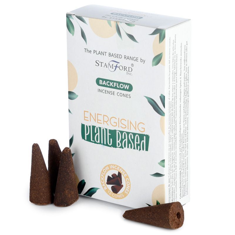 Pile of brown backflow incense cones designed for waterfall burners against a neutral background.