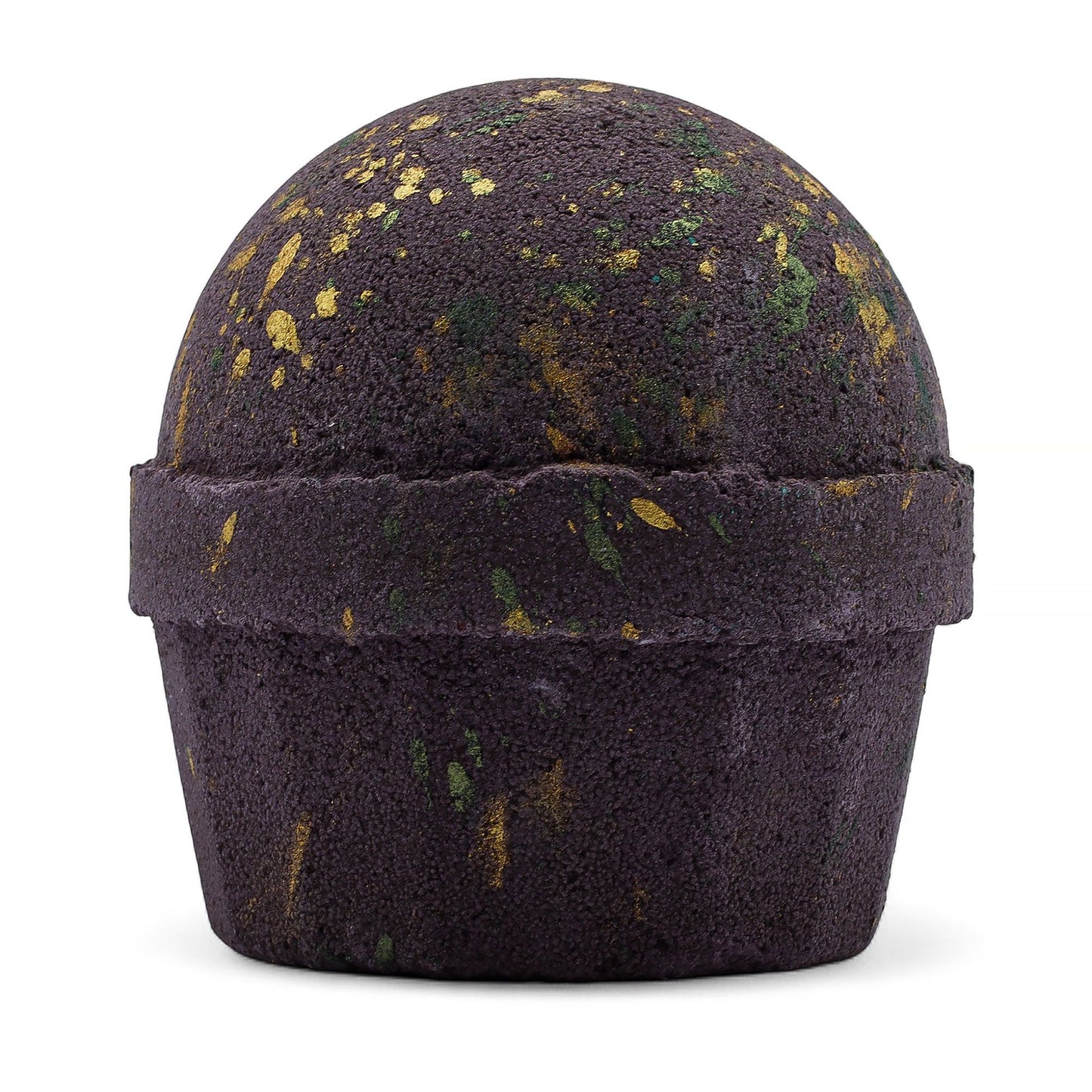 Large emerald green artisanal bath bomb with a textured surface and golden botanical accents.