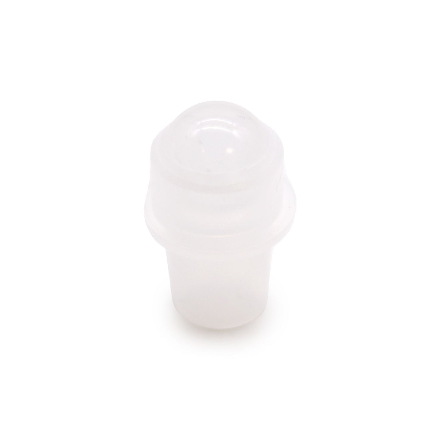 Clear polished rock quartz gemstone roller ball tip for a small aromatherapy bottle.