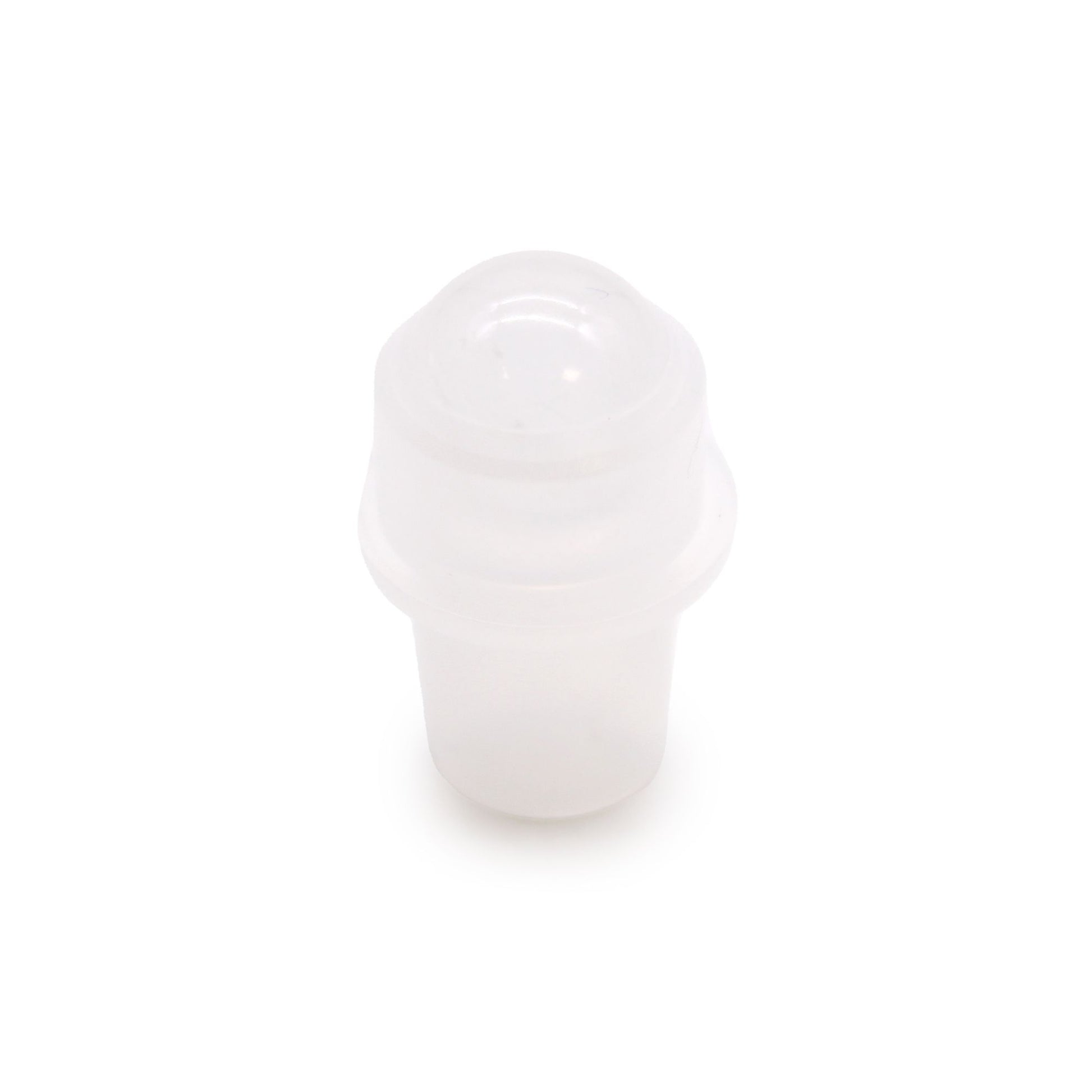 Clear polished rock quartz gemstone roller ball tip for a small aromatherapy bottle.