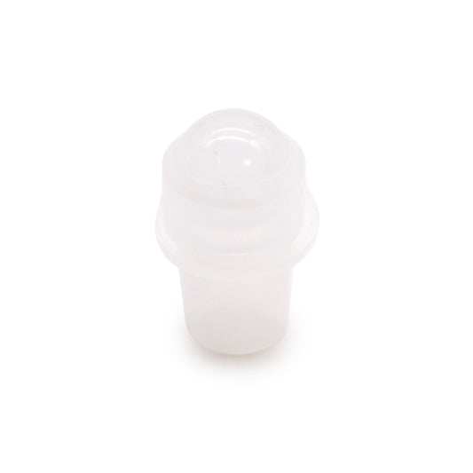 Clear polished rock quartz gemstone roller ball tip for a small aromatherapy bottle.
