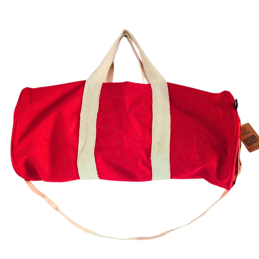 Durable maroon gym bag featuring a motivational text design with sturdy handles and a spacious interior.