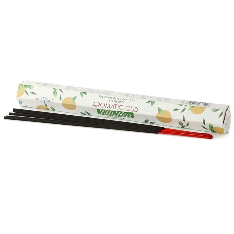 Handcrafted plant-based incense sticks featuring a rich, aromatic oud scent, displayed in a minimalist bundle.