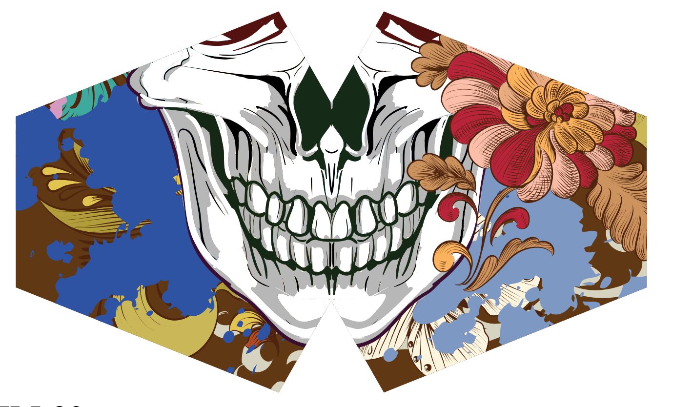 Children's reusable fabric face mask featuring a vibrant and colourful sugar skull calavera pattern.