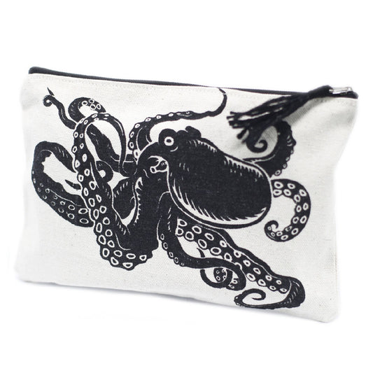 Sleek zip pouch featuring a unique nautical-inspired tentacle pattern for stylish organisation.