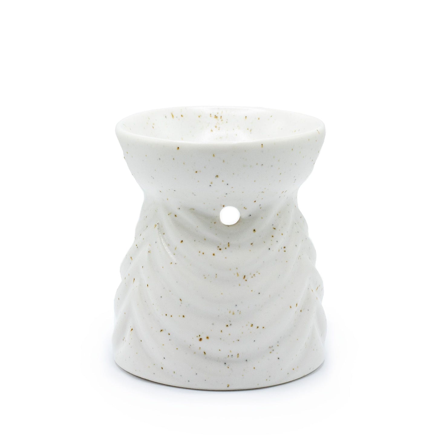 Elegant ivory ceramic oil burner with a modern geometric cut-out design and a smooth matte finish.