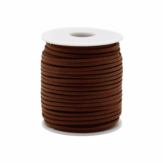 Close-up of a bulk roll of dark brown faux suede pendant cord for jewellery making and crafting.