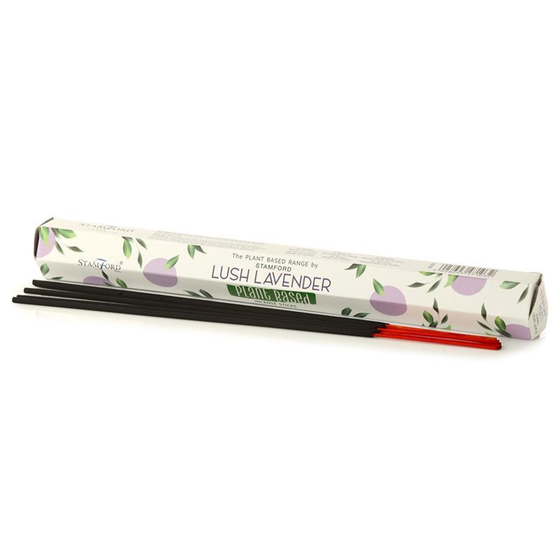 Handcrafted plant-based incense sticks featuring a calming lavender scent on a minimalist background.