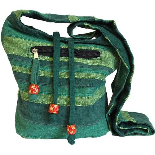 Forest Green Nepal Cotton Sling Bag | Adjustable Strap Boho Hippie Crossbody Shoulder Bag | Ethnic Woven Festival Bag | Gift for Her