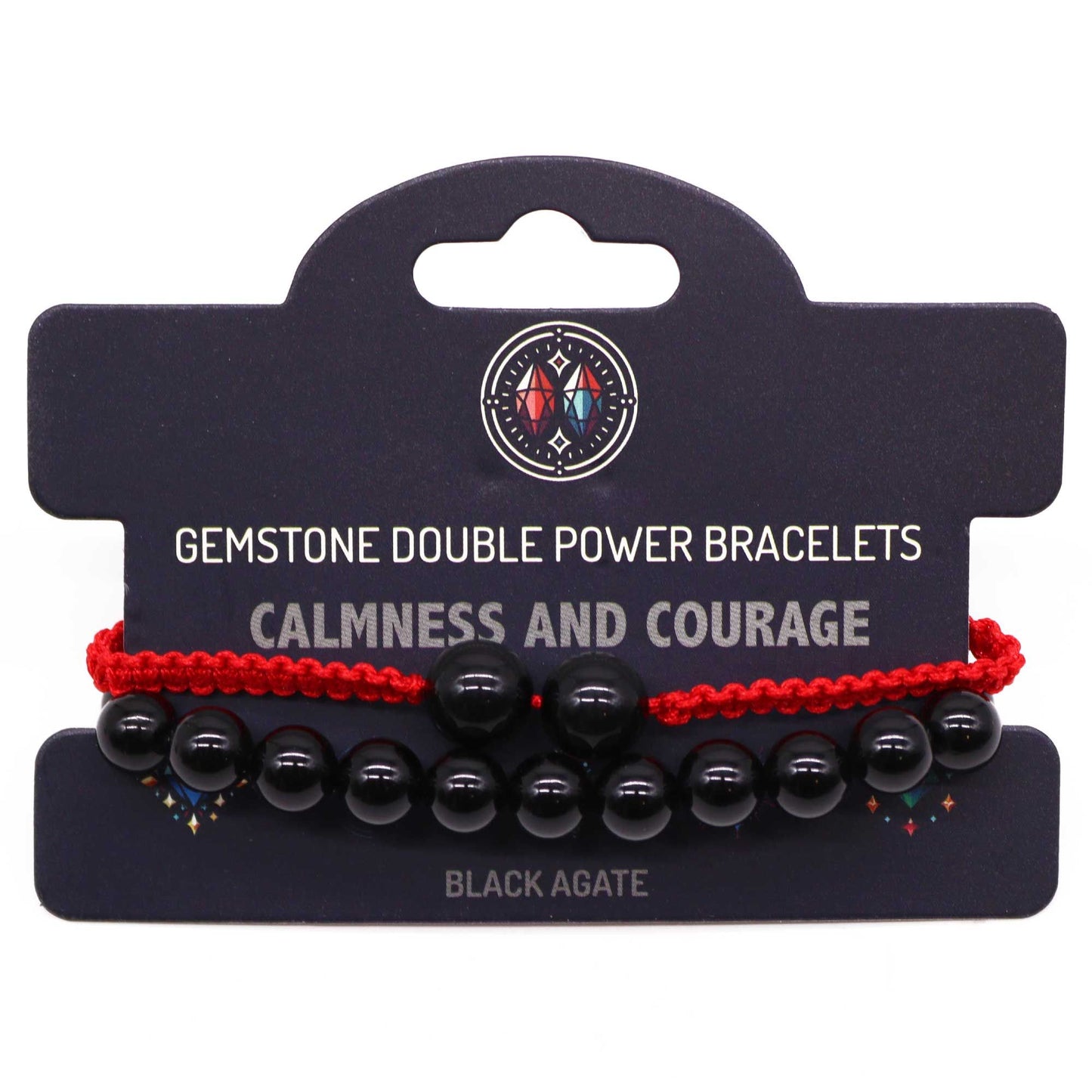 Two strands of polished black agate gemstone beads on a flexible bracelet with a minimalist design.