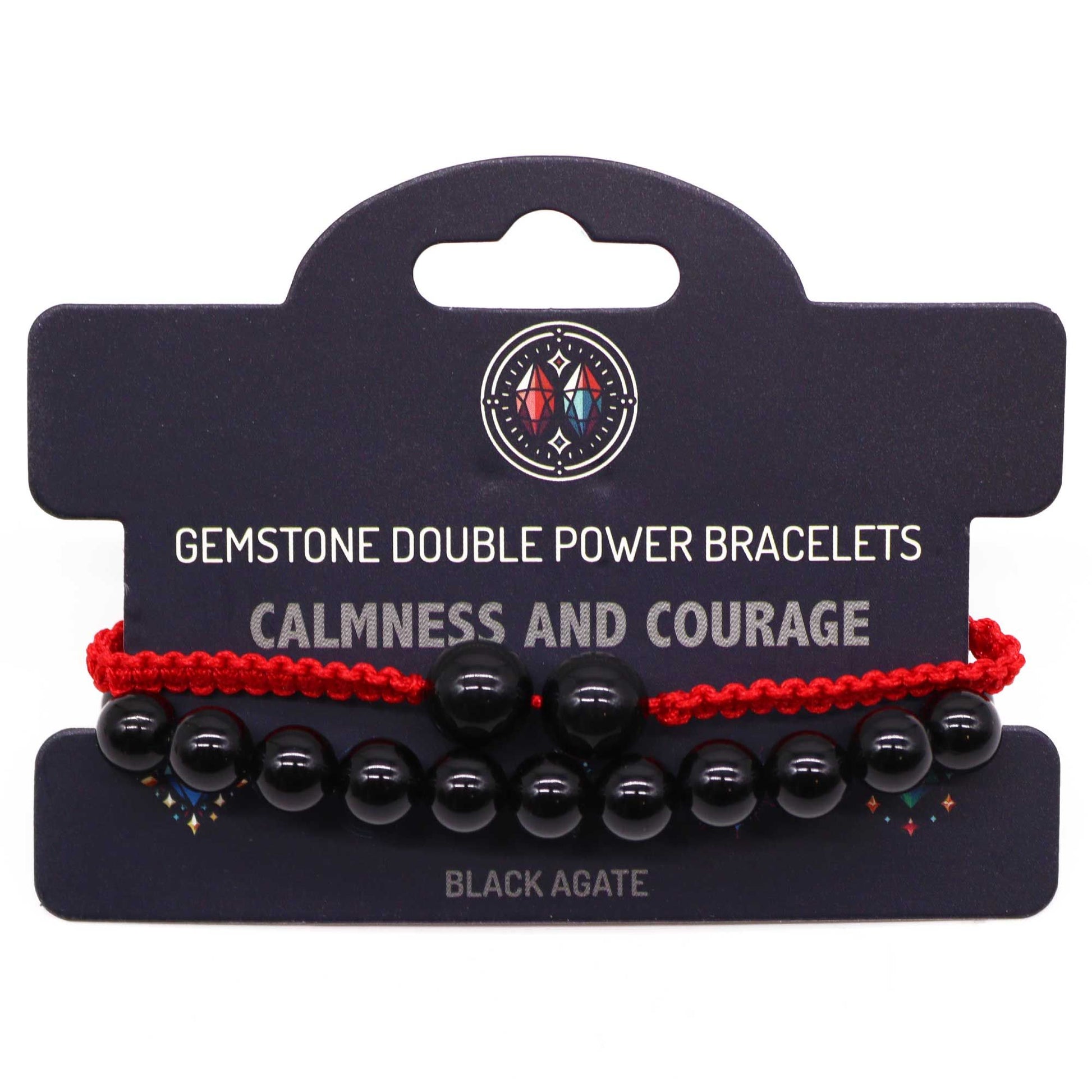 Two strands of polished black agate gemstone beads on a flexible bracelet with a minimalist design.