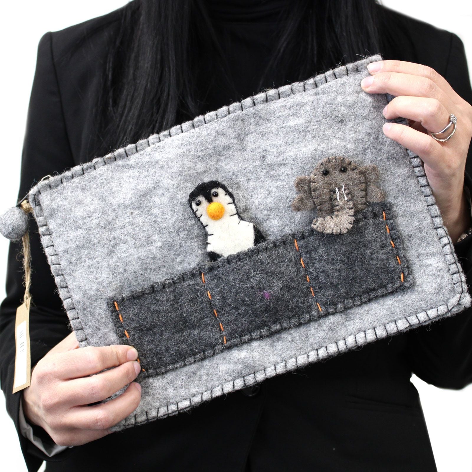 Soft protective tablet pouch with three colourful character finger puppets for interactive play.