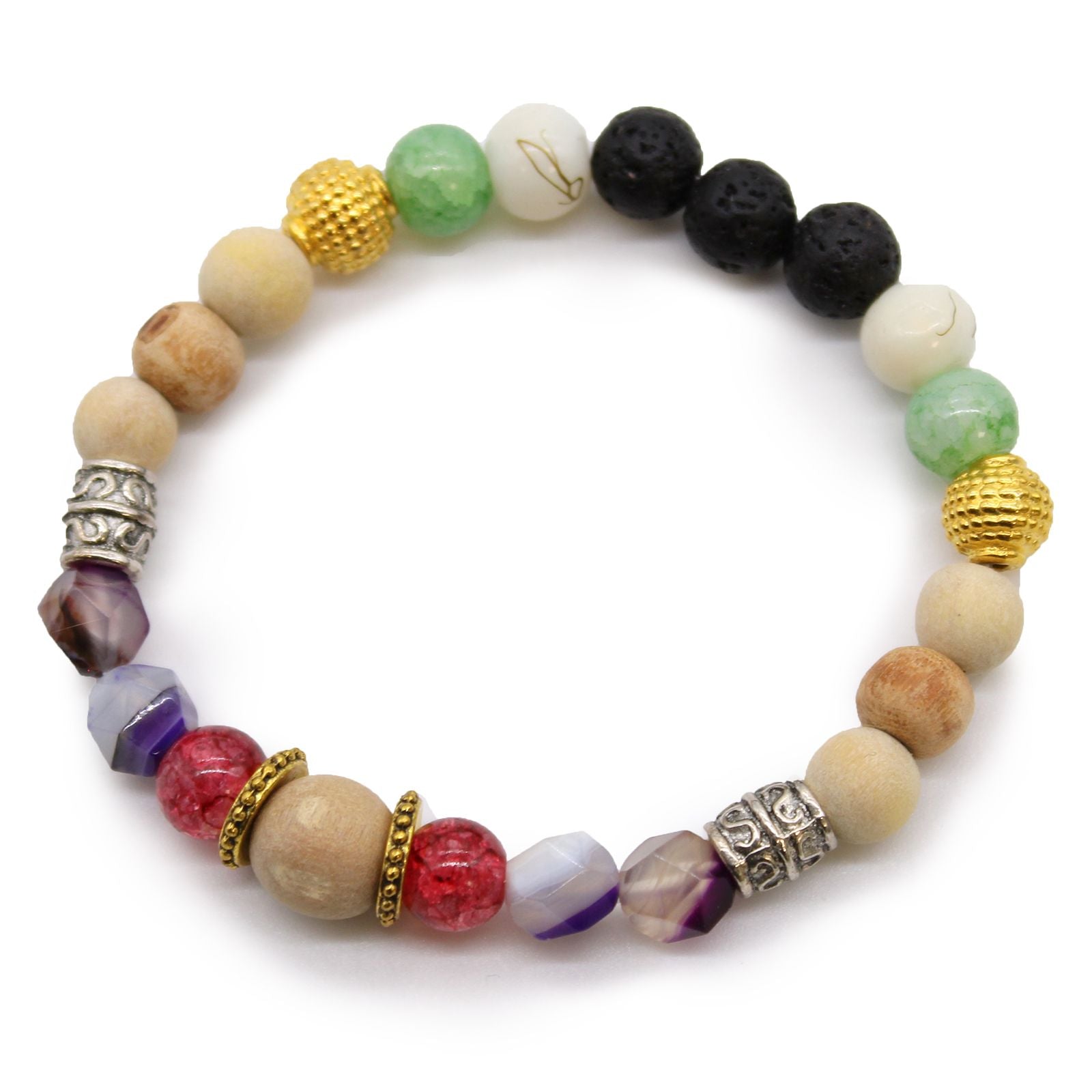 Handcrafted spiritual bangle featuring a pattern of black, white, and grey beads in a stylish gift box.