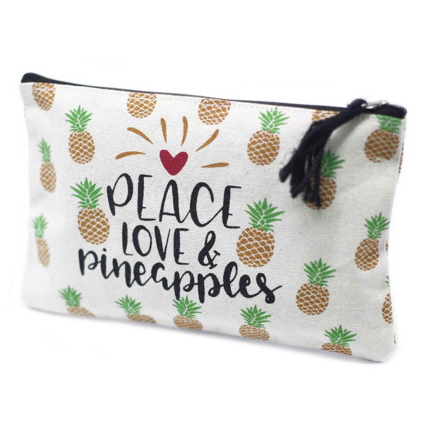 Soft, lightweight fabric zip pouch featuring a vibrant yellow pineapple pattern on a neutral background.