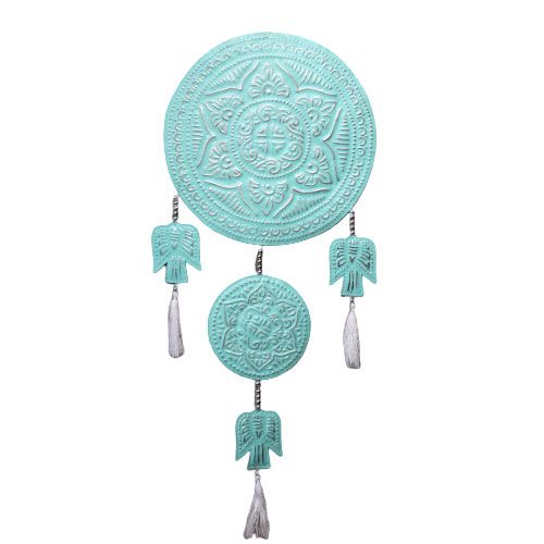 Graceful aluminium hanging mobile featuring multiple angel silhouettes in assorted metallic colours.