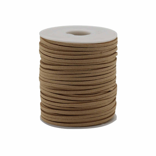 Tan faux suede pendant cord on a bulk roll for jewellery making and spiritual crafting.