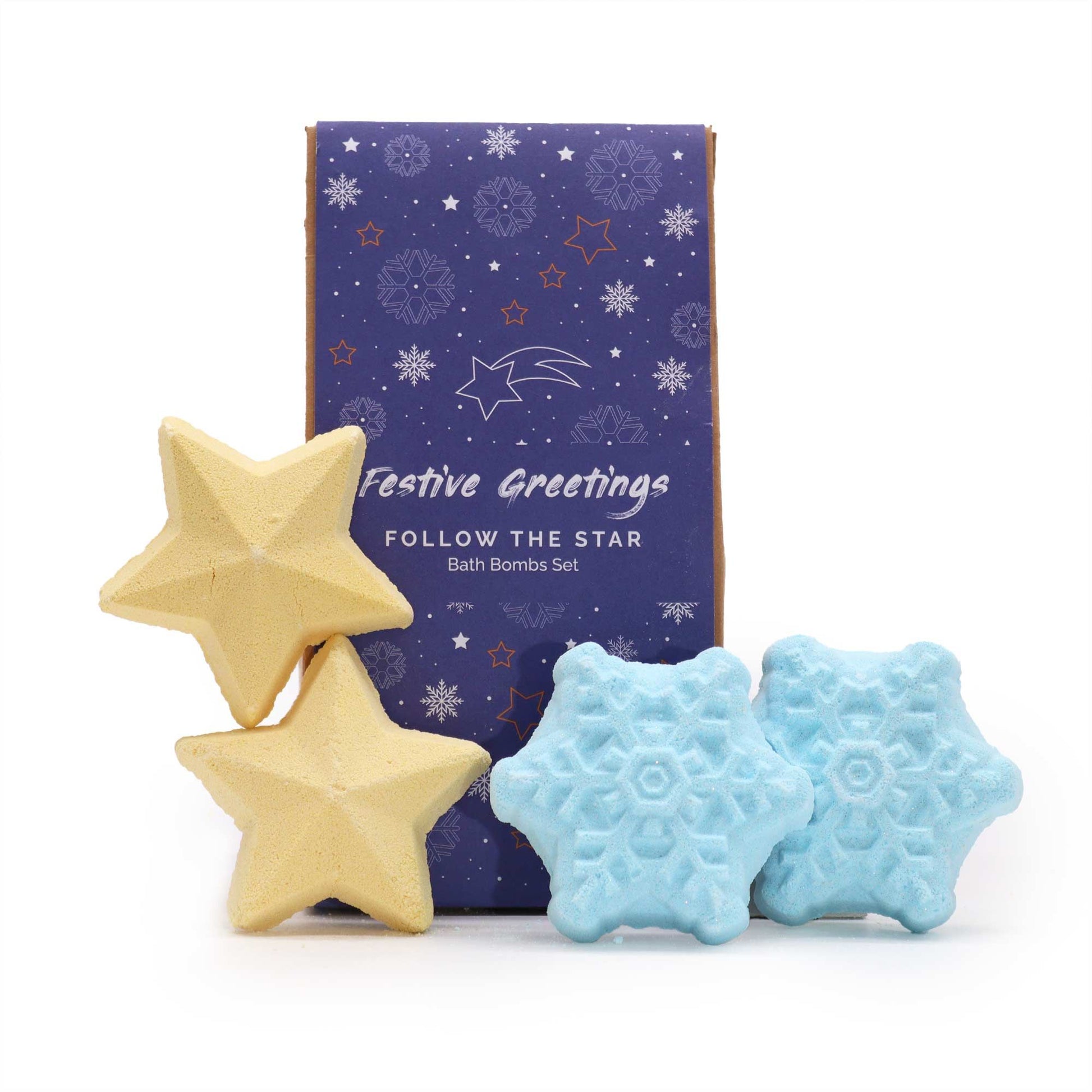 A festive collection of handcrafted Christmas-themed bath bombs in a decorative gift box.