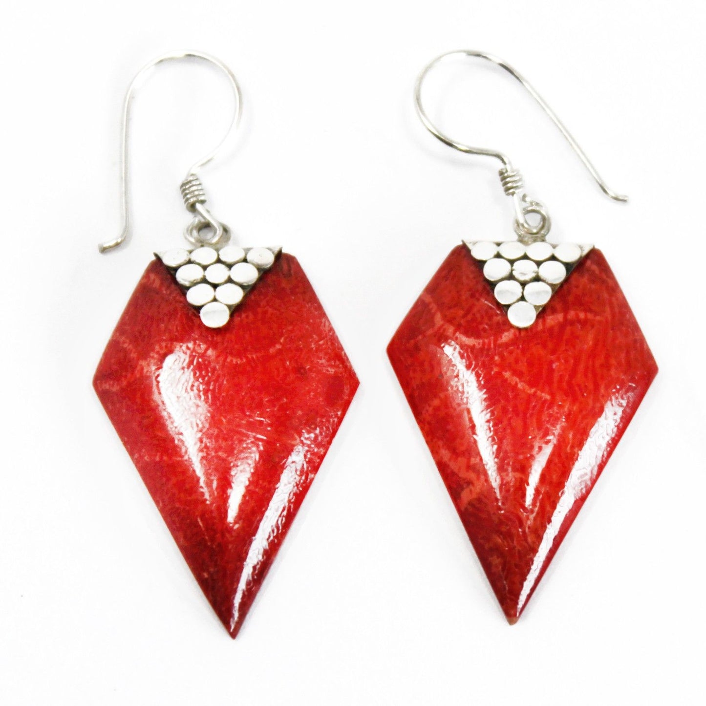 Detailed 925 silver grape cluster earrings with vibrant red coral imitation resin beads.