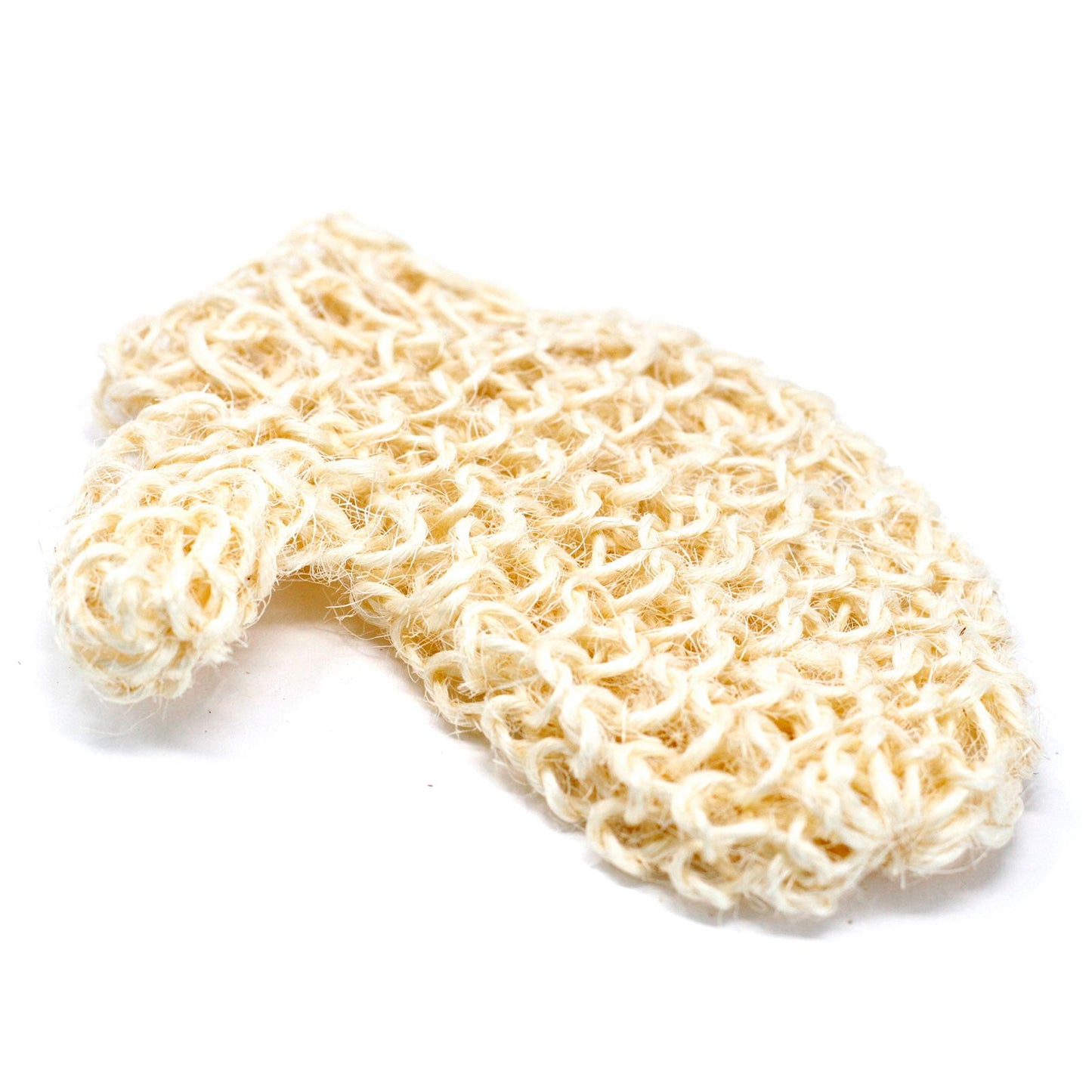 Textured natural sisal exfoliating glove for bath and shower skincare.