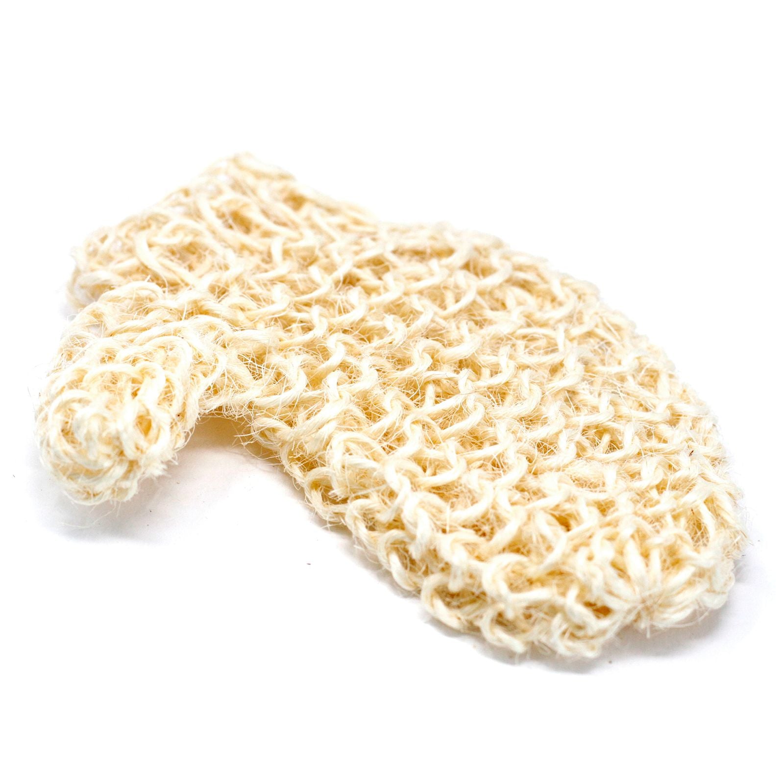 Textured natural sisal exfoliating glove for bath and shower skincare.