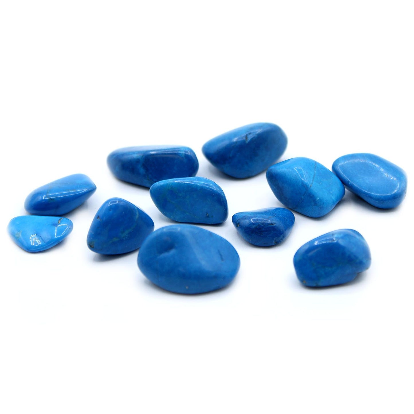 A smooth, highly polished large blue howlite tumbled stone featuring characteristic dark grey veining.