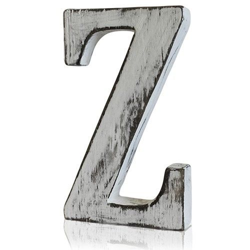 Hand-carved white-wash mango wood alphabet letter Z with a distressed shabby chic finish.