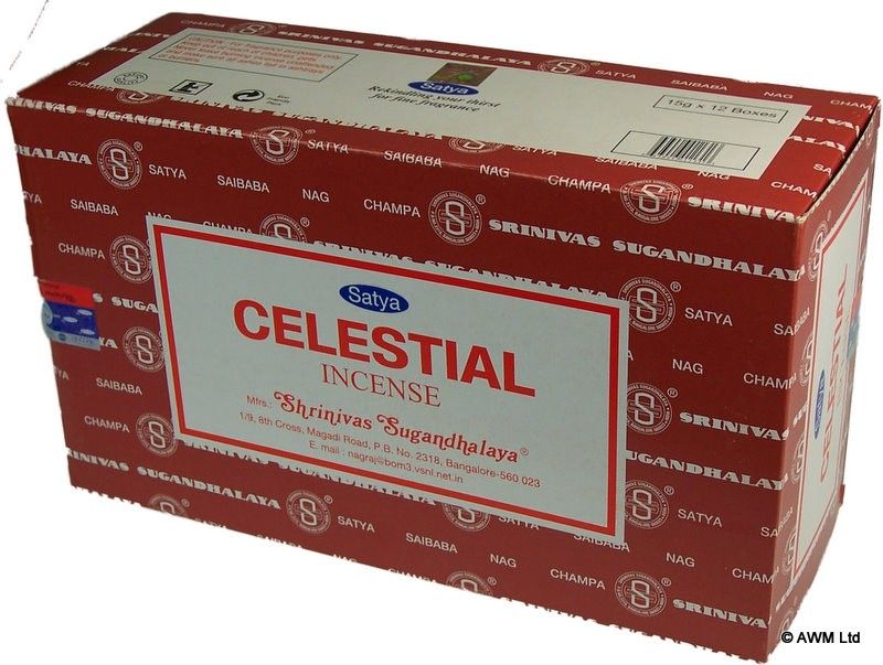 A 15g box of Celestial incense sticks featuring a blue and white design with spiritual motifs.