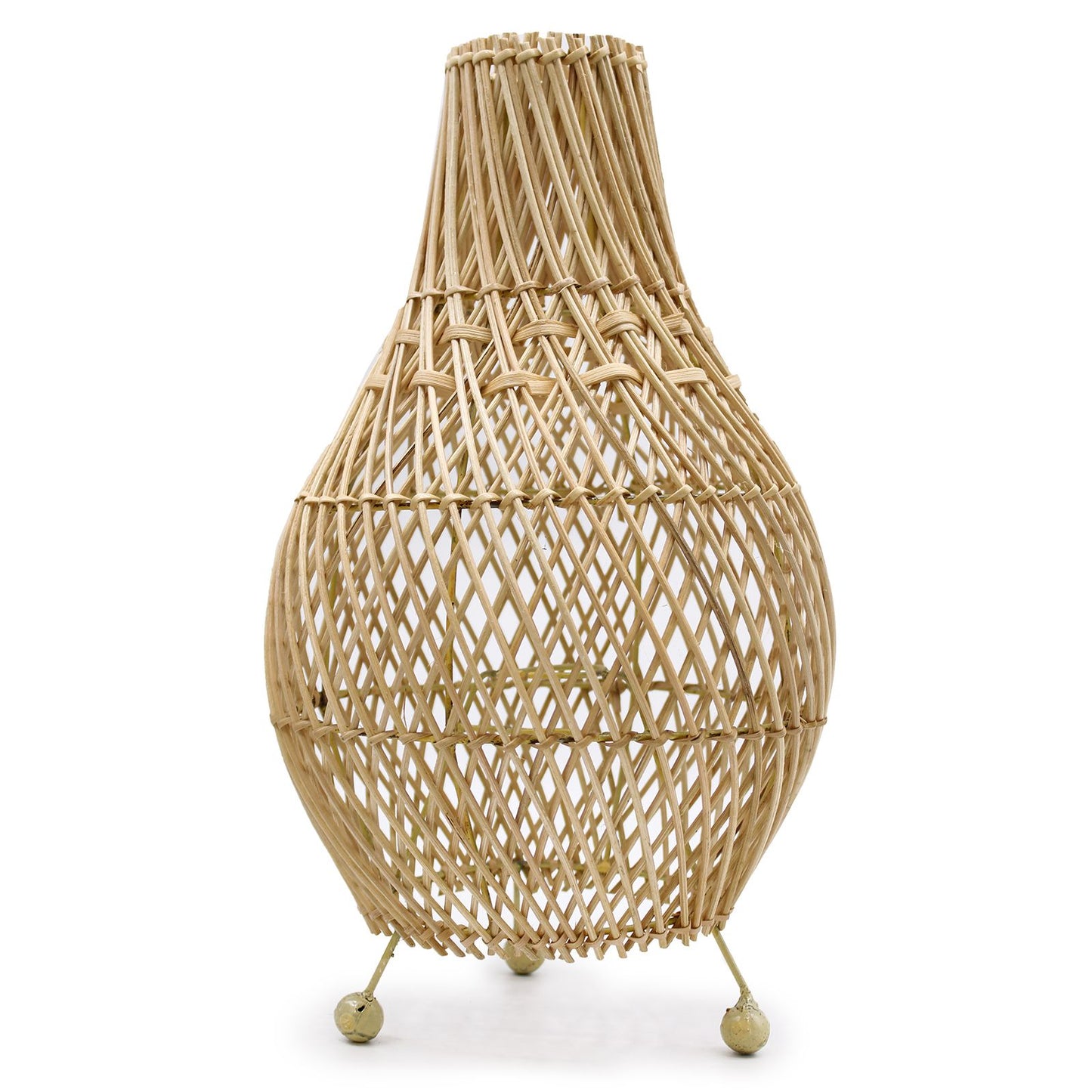 Handcrafted natural rattan table lamp with an intricate woven pattern and a warm, organic texture.