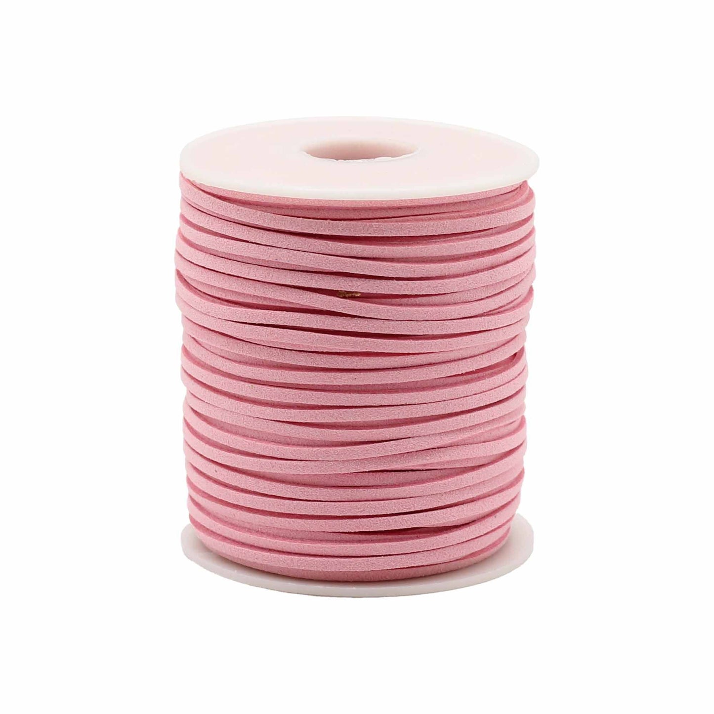 Bulk roll of soft pink faux suede cord for jewellery making and pendant crafting.