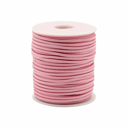 Bulk roll of soft pink faux suede cord for jewellery making and pendant crafting.