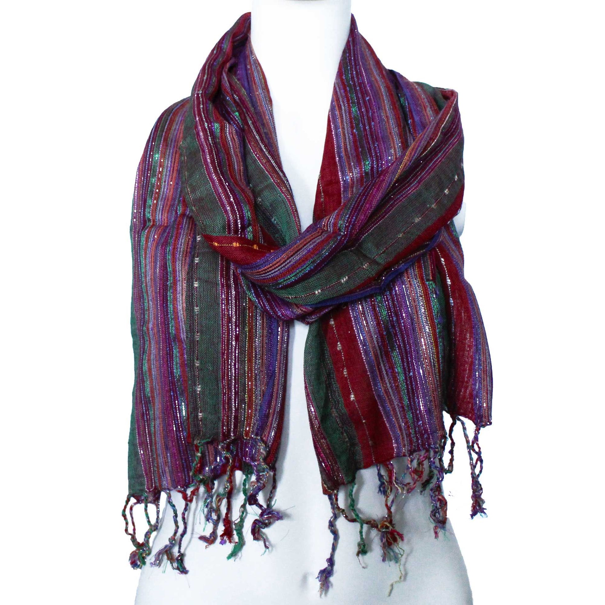 Lightweight Indian bohemian scarf featuring an intricate pattern in various shades of green and earthy tones.