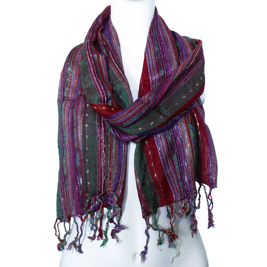 Lightweight Indian bohemian scarf featuring an intricate pattern in various shades of green and earthy tones.