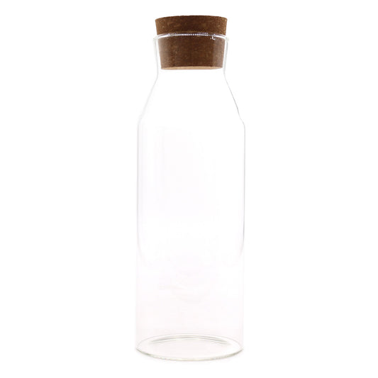 Tall 25cm clear glass decorative storage jar with a natural cork lid in a minimalist style.