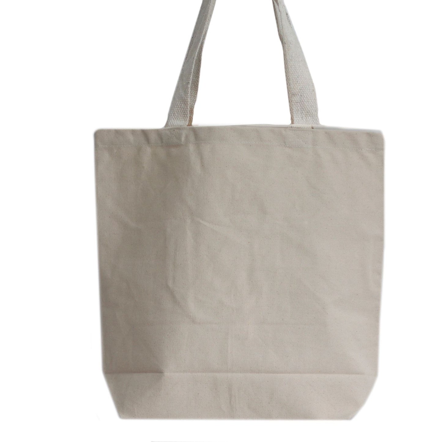 Large rectangular plain eco-friendly cotton tote bag with long shoulder handles shown in a neutral minimalist setting.