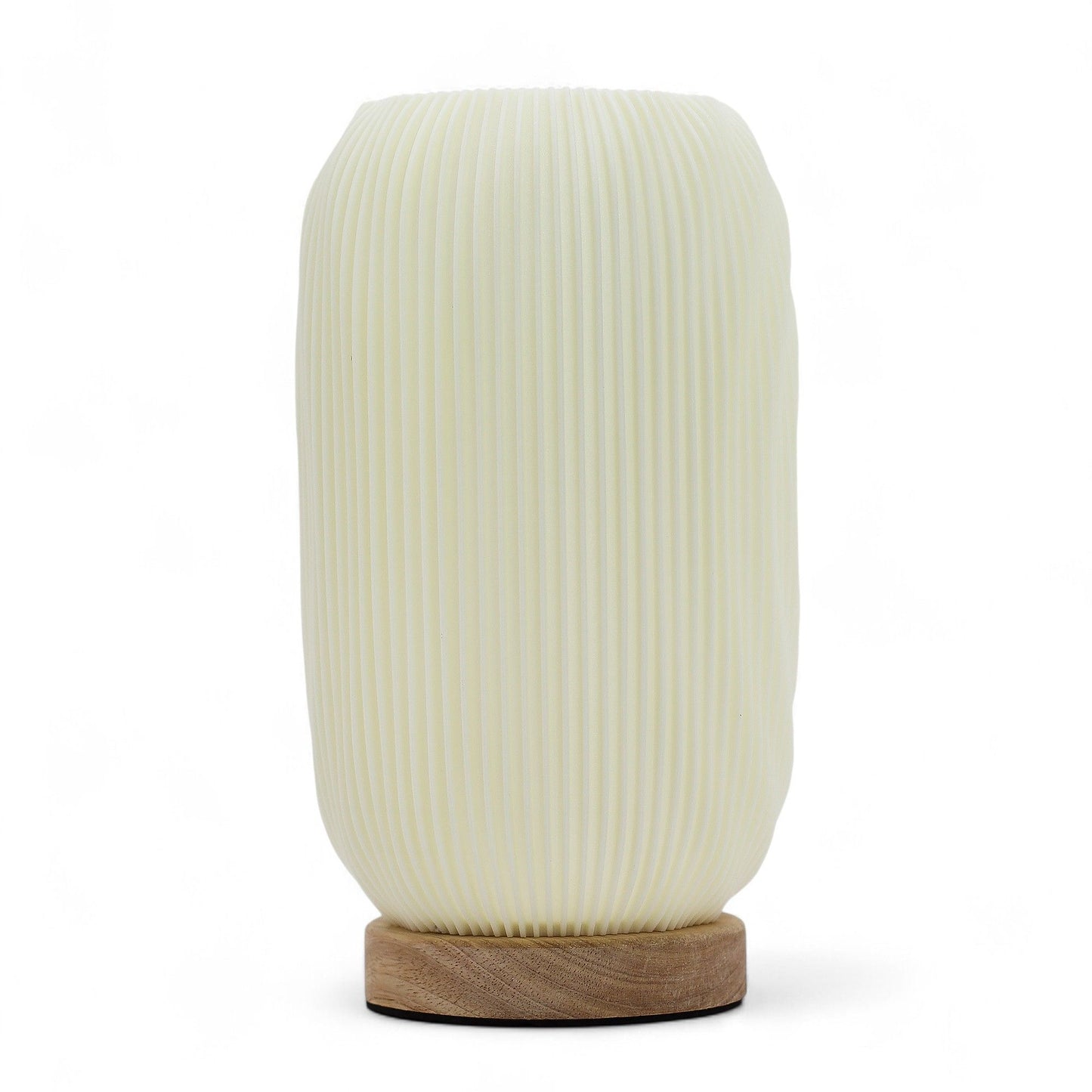 Sleek modern lamp with a vertical ribbed twisted design and minimalist white finish.