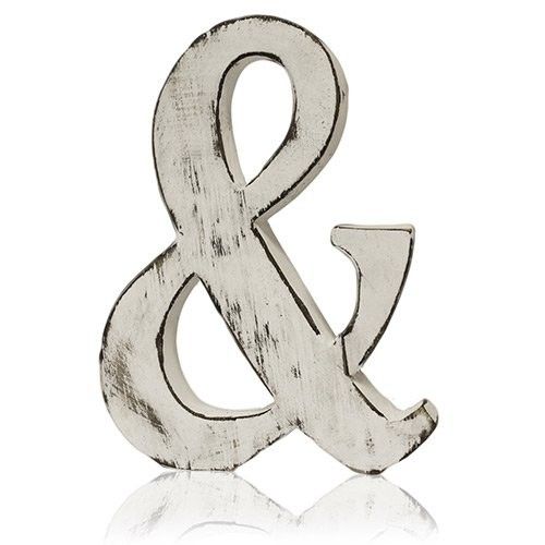 Handmade white-wash mango wood ampersand symbol with a rustic shabby chic finish.