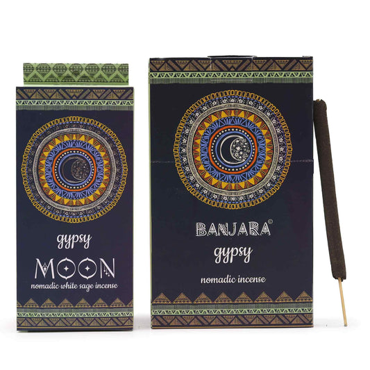 Handcrafted incense sticks in a decorative packet themed after the moon and nomadic spirit.