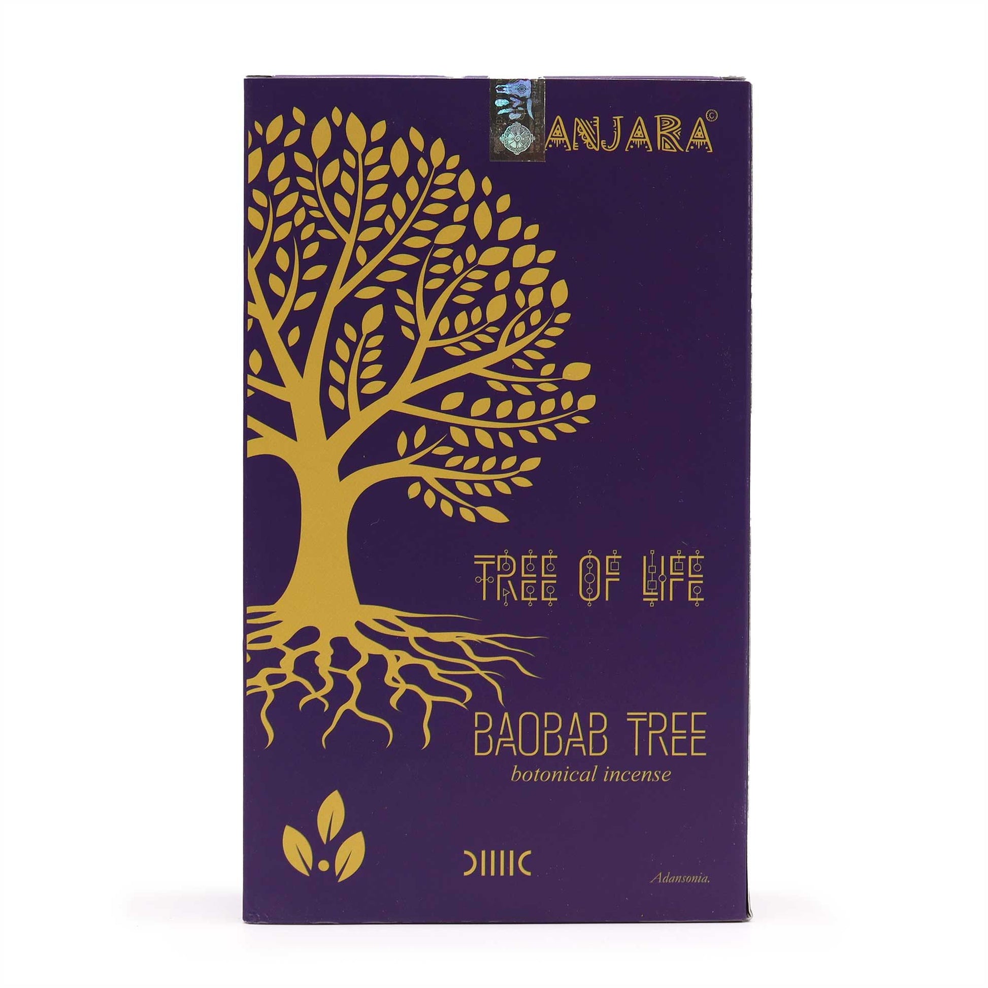 Handmade botanical incense sticks in a decorative earth-toned pack featuring a baobab tree illustration.