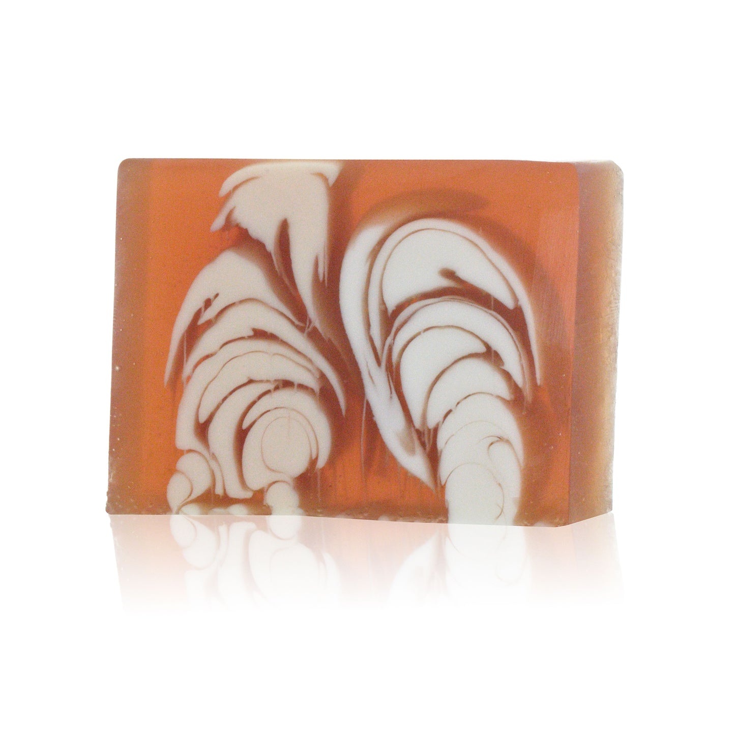 A thick slice of artisanal handcrafted soap with a creamy texture and natural almond-inspired aesthetic.