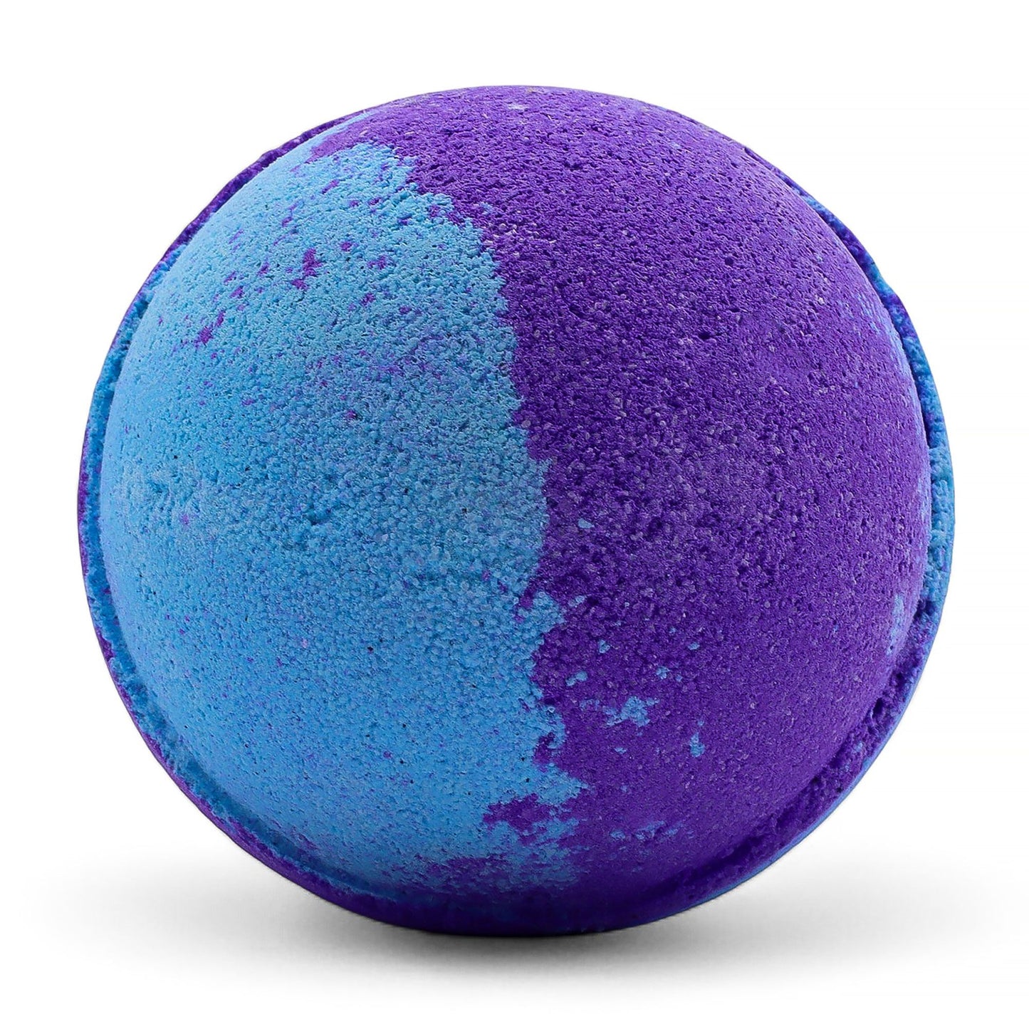 Large round purple artisanal bath bomb with a textured surface and speckled detail.