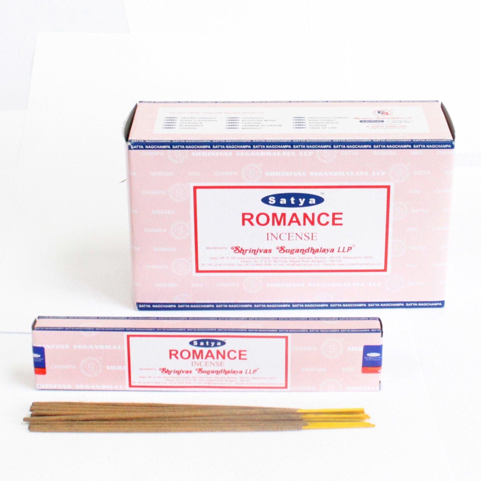 A pack of hand-rolled incense sticks labeled Romance, perfect for creating a relaxing and aromatic atmosphere.