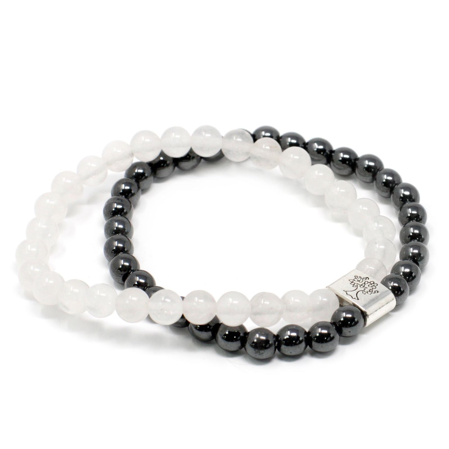 Clear rock quartz gemstone beads on a magnetic elasticated bracelet.