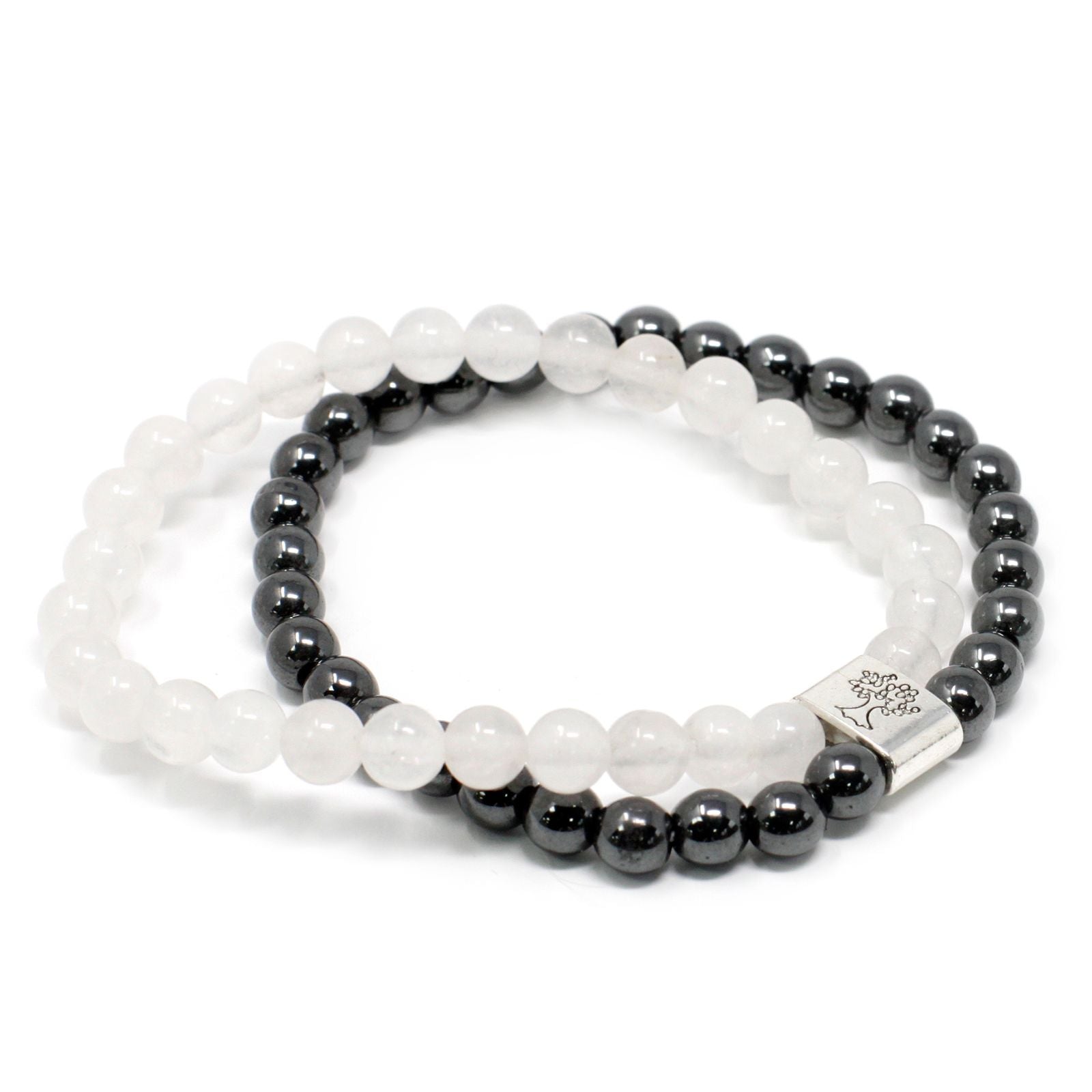 Clear rock quartz gemstone beads on a magnetic elasticated bracelet.