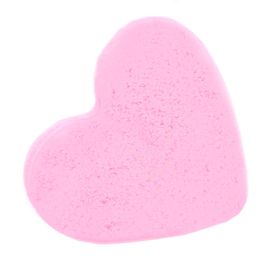 A pink heart-shaped bath bomb with a textured surface on a plain background.