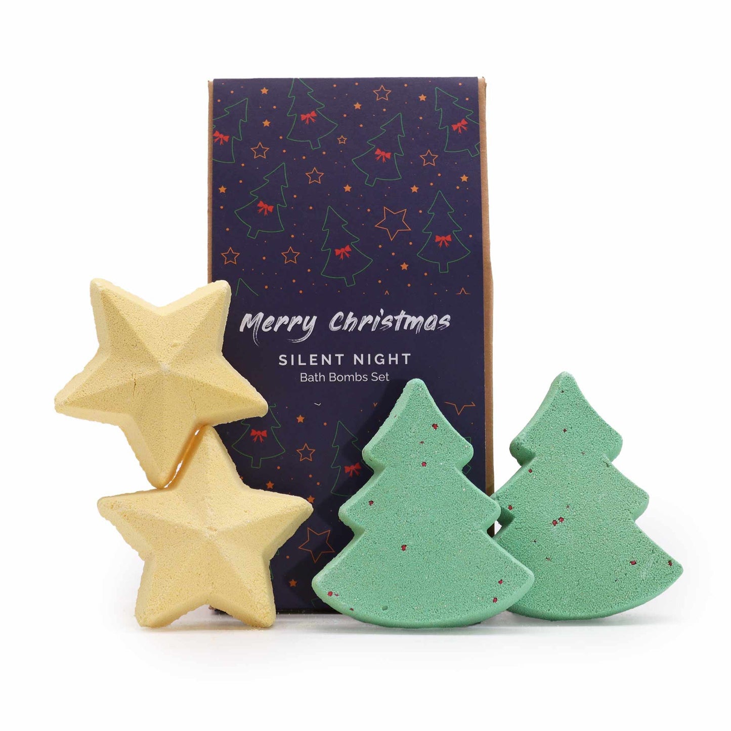 A festive collection of handcrafted artisanal bath bombs in a gift box, perfect for holiday relaxation and self-care.
