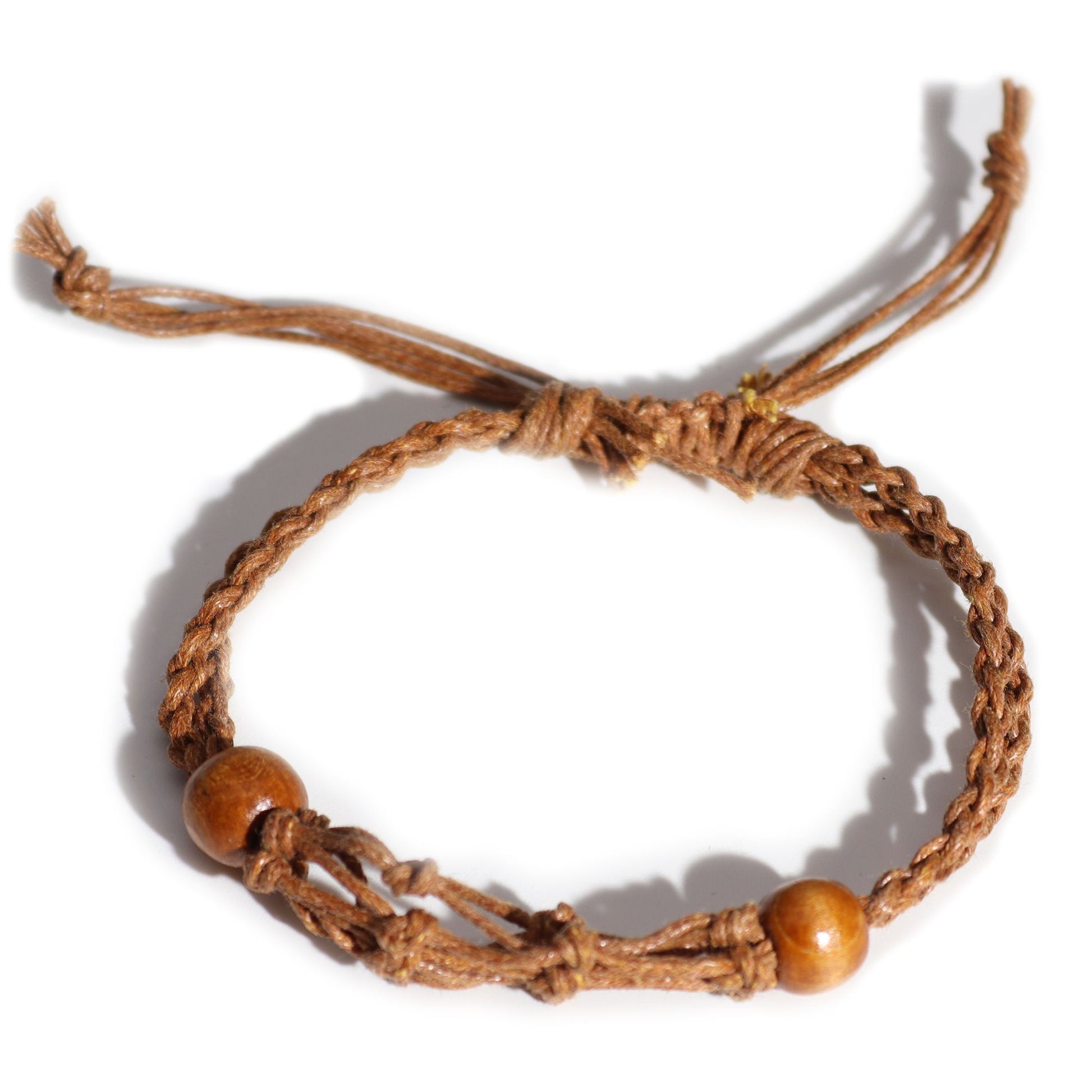Durable brown cord for gemstone bracelets featuring a textured finish and adjustable sliding knot closure.