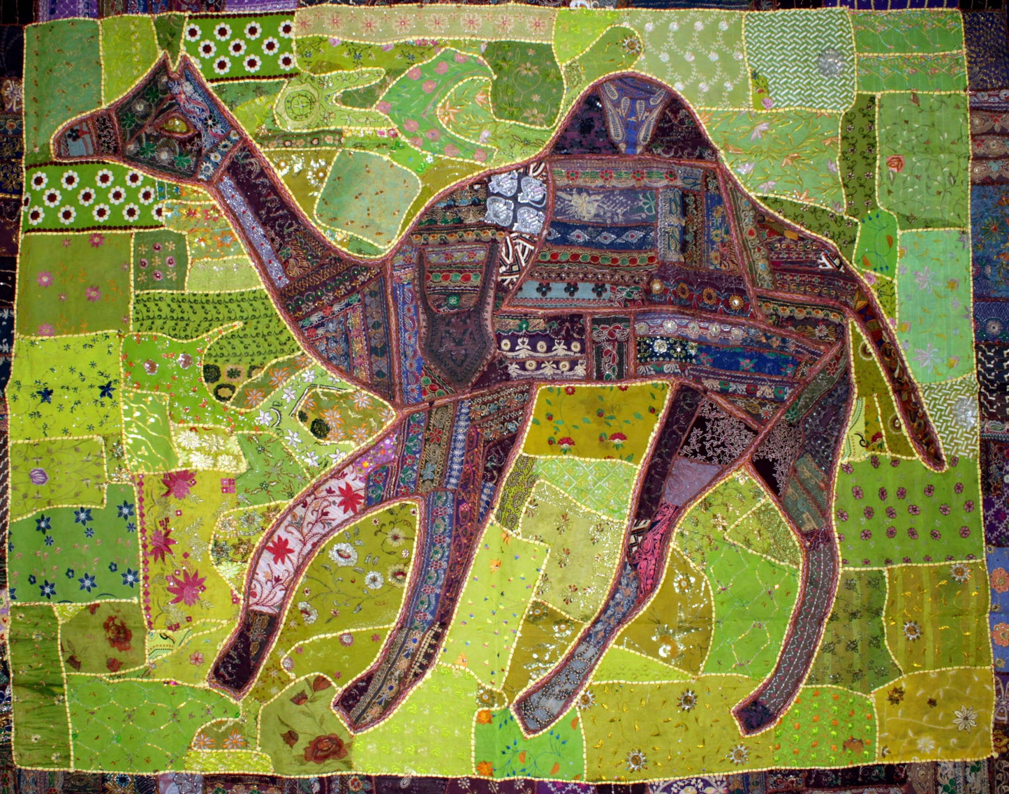 Large ethnic style wall hanging featuring a detailed camel motif in a traditional patterned design.